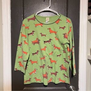 Green Dachshund Print Long Sleeve Top